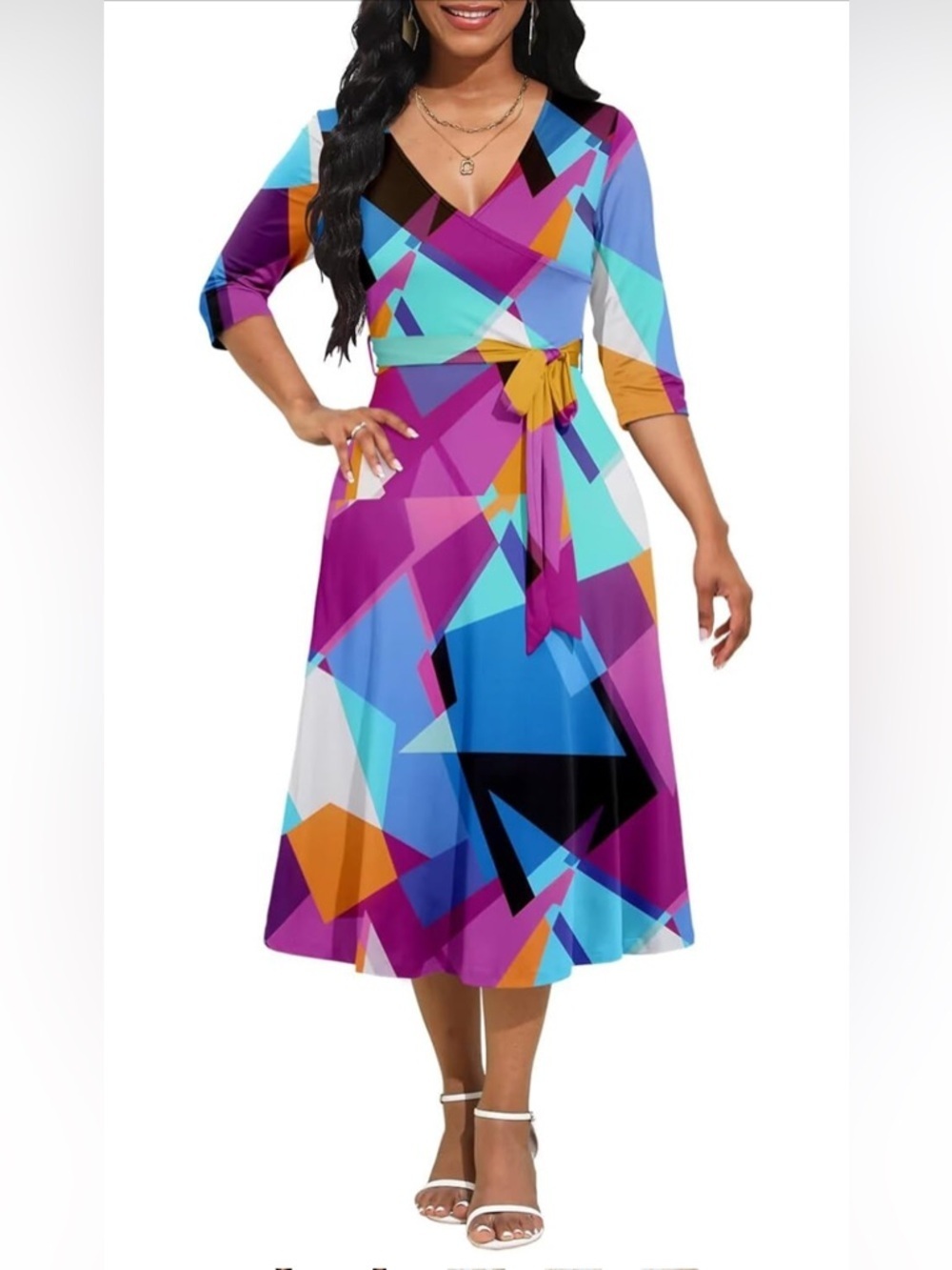 New-Small Vibrant Geometric Wrap Midi homecoming cocktail dress
NO BELT INCLUDE